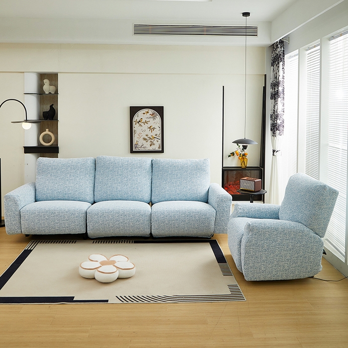 91家纺网 家纺一手货源 找家纺 丝绮鹿 2025新款竹节雪尼尔芝华士沙发套 迷雾蓝