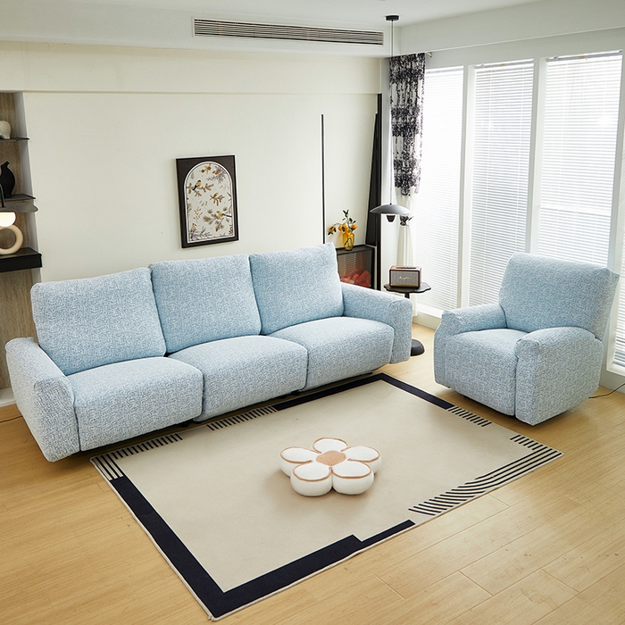 91家纺网 家纺一手货源 找家纺 丝绮鹿 2025新款竹节雪尼尔芝华士沙发套 迷雾蓝