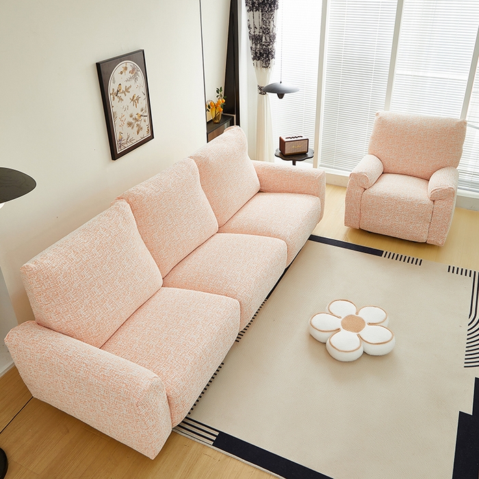 91家纺网 家纺一手货源 找家纺 丝绮鹿 2025新款竹节雪尼尔芝华士沙发套 奶油橘