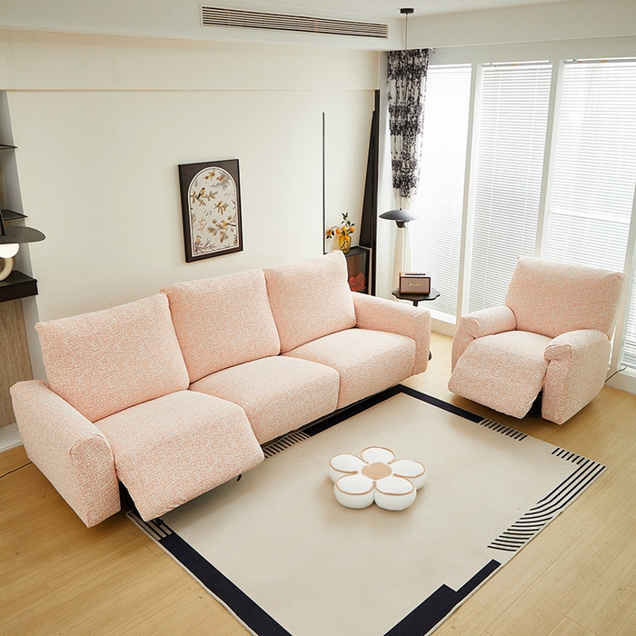 91家纺网 家纺一手货源 找家纺 丝绮鹿 2025新款竹节雪尼尔芝华士沙发套 奶油橘