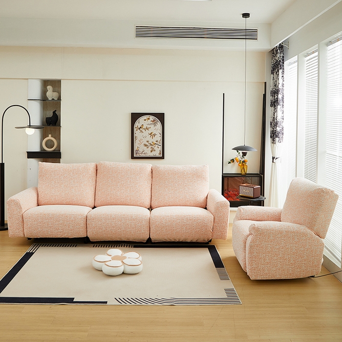 91家纺网 家纺一手货源 找家纺 丝绮鹿 2025新款竹节雪尼尔芝华士沙发套 奶油橘