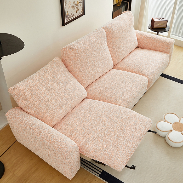 91家纺网 家纺一手货源 找家纺 丝绮鹿 2025新款竹节雪尼尔芝华士沙发套 奶油橘