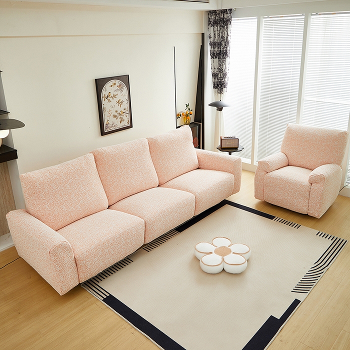 91家纺网 家纺一手货源 找家纺 丝绮鹿 2025新款竹节雪尼尔芝华士沙发套 奶油橘