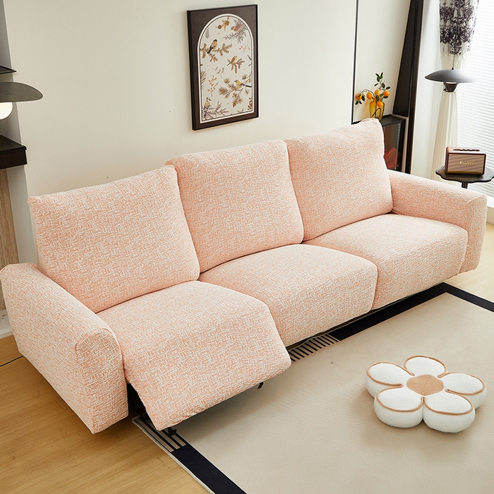 91家纺网 家纺一手货源 找家纺 丝绮鹿 2025新款竹节雪尼尔芝华士沙发套 奶油橘