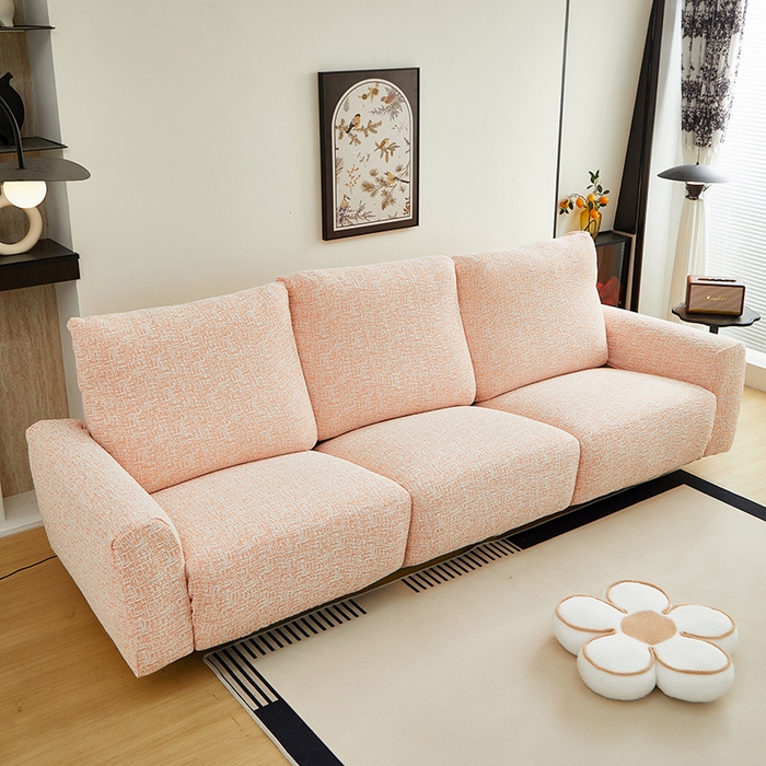 91家纺网 家纺一手货源 找家纺 丝绮鹿 2025新款竹节雪尼尔芝华士沙发套 奶油橘