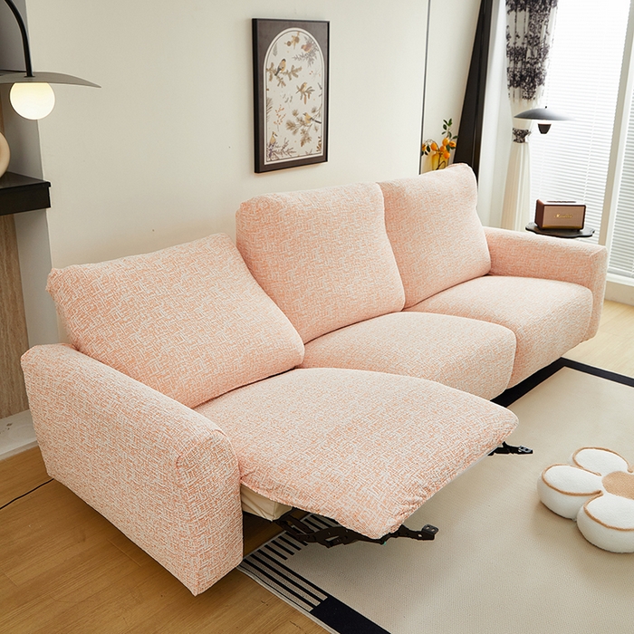 91家纺网 家纺一手货源 找家纺 丝绮鹿 2025新款竹节雪尼尔芝华士沙发套 奶油橘