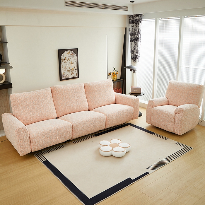 91家纺网 家纺一手货源 找家纺 丝绮鹿 2025新款竹节雪尼尔芝华士沙发套 奶油橘