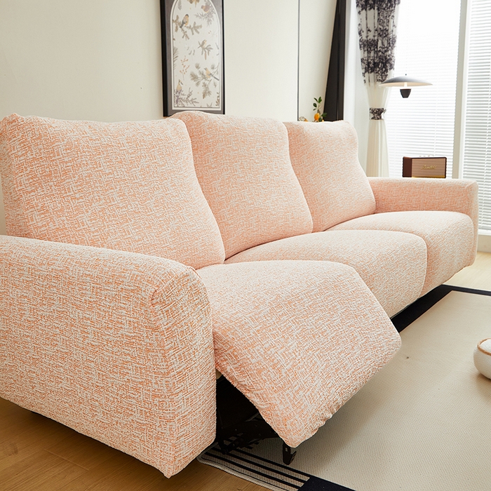 91家纺网 家纺一手货源 找家纺 丝绮鹿 2025新款竹节雪尼尔芝华士沙发套 奶油橘