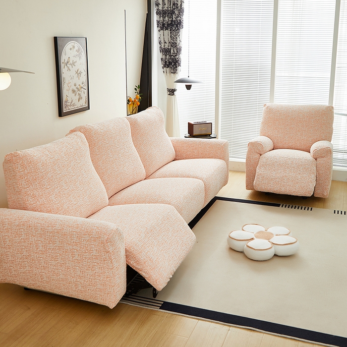 91家纺网 家纺一手货源 找家纺 丝绮鹿 2025新款竹节雪尼尔芝华士沙发套 奶油橘