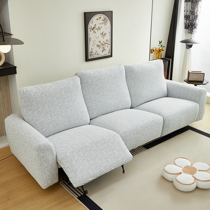 91家纺网 家纺一手货源 找家纺 丝绮鹿 2025新款竹节雪尼尔芝华士沙发套 月光浅灰