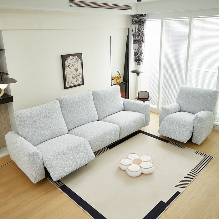 91家纺网 家纺一手货源 找家纺 丝绮鹿 2025新款竹节雪尼尔芝华士沙发套 月光浅灰