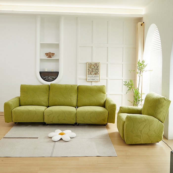 91家纺网 家纺一手货源 找家纺 丝绮鹿 2025新款富贵叶系列-芝华士沙发套 橄榄绿