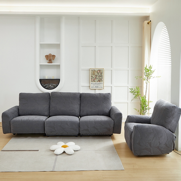 91家纺网 家纺一手货源 找家纺 丝绮鹿 2025新款富贵叶系列-芝华士沙发套 深灰