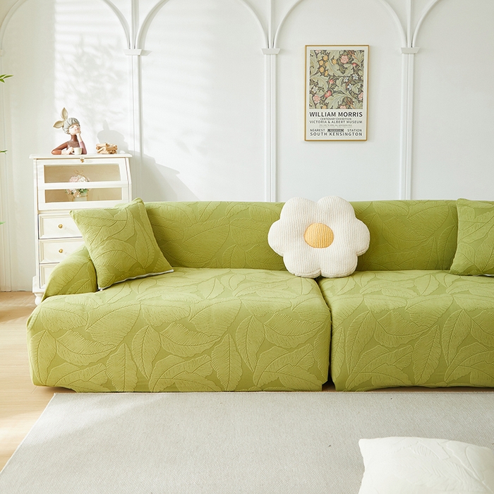 91家纺网 家纺一手货源 找家纺 （总）丝绮鹿 2025新款富贵叶系列-沙发套松紧款（组合沙发图）