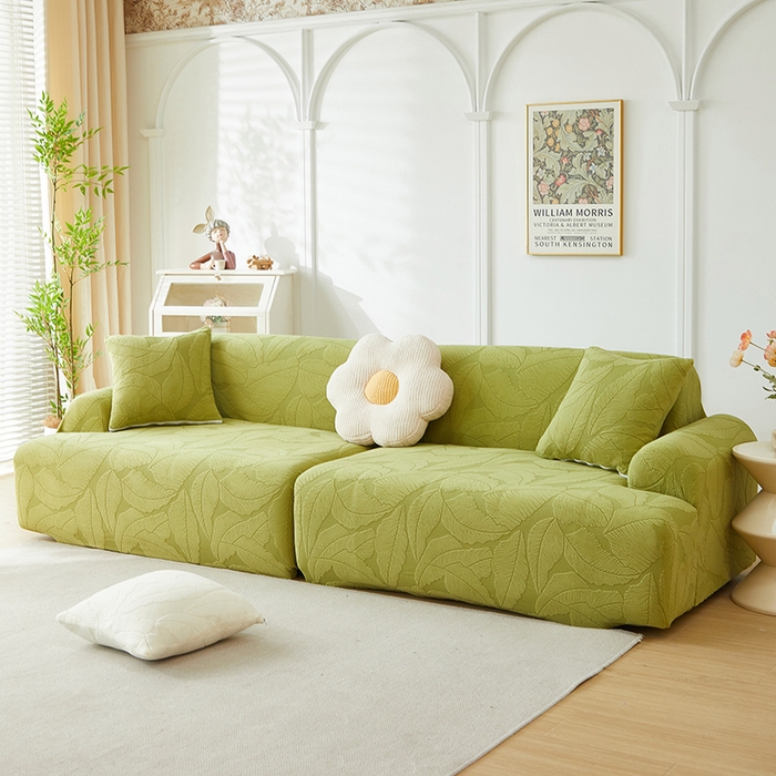 91家纺网 家纺一手货源 找家纺 （总）丝绮鹿 2025新款富贵叶系列-沙发套松紧款（组合沙发图）