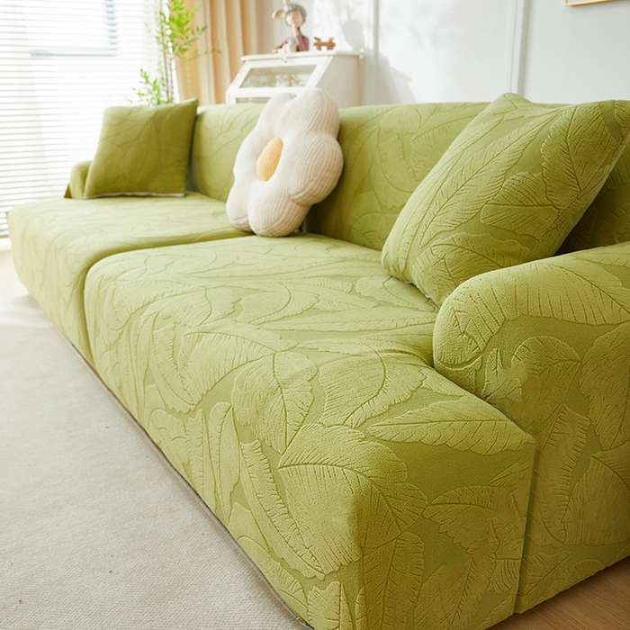 91家纺网 家纺一手货源 找家纺 （总）丝绮鹿 2025新款富贵叶系列-沙发套松紧款（组合沙发图）