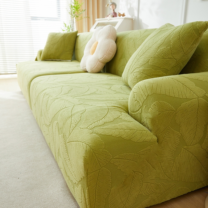 91家纺网 家纺一手货源 找家纺 （总）丝绮鹿 2025新款富贵叶系列-沙发套松紧款（组合沙发图）