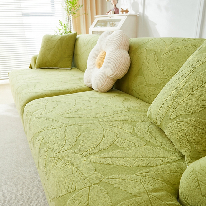 91家纺网 家纺一手货源 找家纺 （总）丝绮鹿 2025新款富贵叶系列-沙发套松紧款（组合沙发图）