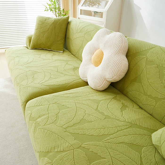 91家纺网 家纺一手货源 找家纺 （总）丝绮鹿 2025新款富贵叶系列-沙发套松紧款（组合沙发图）