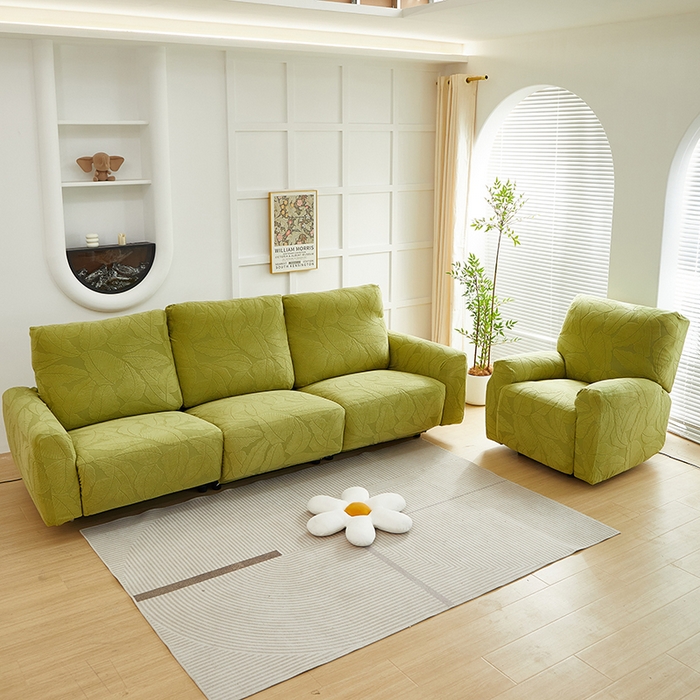 91家纺网 家纺一手货源 找家纺 丝绮鹿 2025新款富贵叶系列-芝华士沙发套 橄榄绿