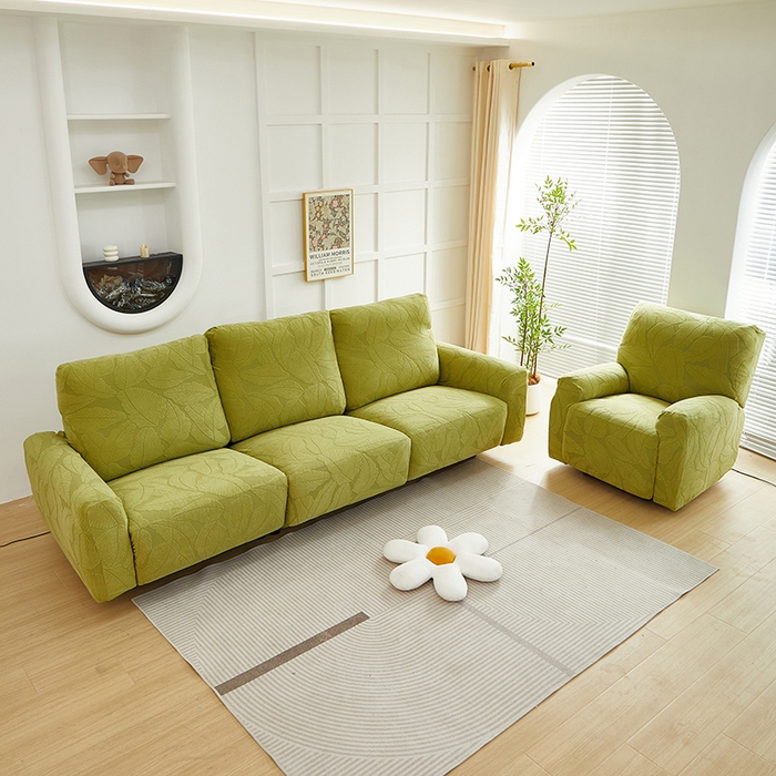 91家纺网 家纺一手货源 找家纺 丝绮鹿 2025新款富贵叶系列-芝华士沙发套 橄榄绿