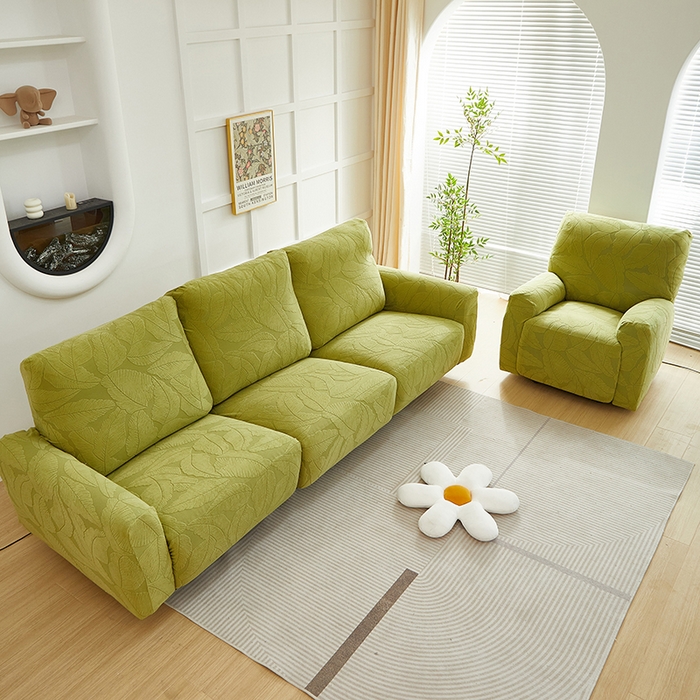 91家纺网 家纺一手货源 找家纺 丝绮鹿 2025新款富贵叶系列-芝华士沙发套 橄榄绿