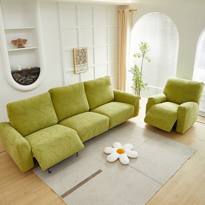 91家纺网 家纺一手货源 找家纺 丝绮鹿 2025新款富贵叶系列-芝华士沙发套 橄榄绿