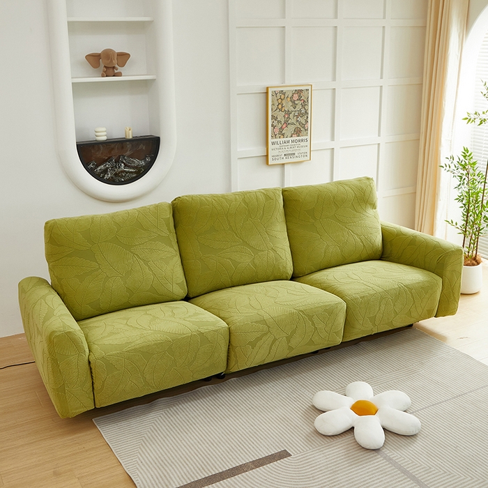 91家纺网 家纺一手货源 找家纺 丝绮鹿 2025新款富贵叶系列-芝华士沙发套 橄榄绿