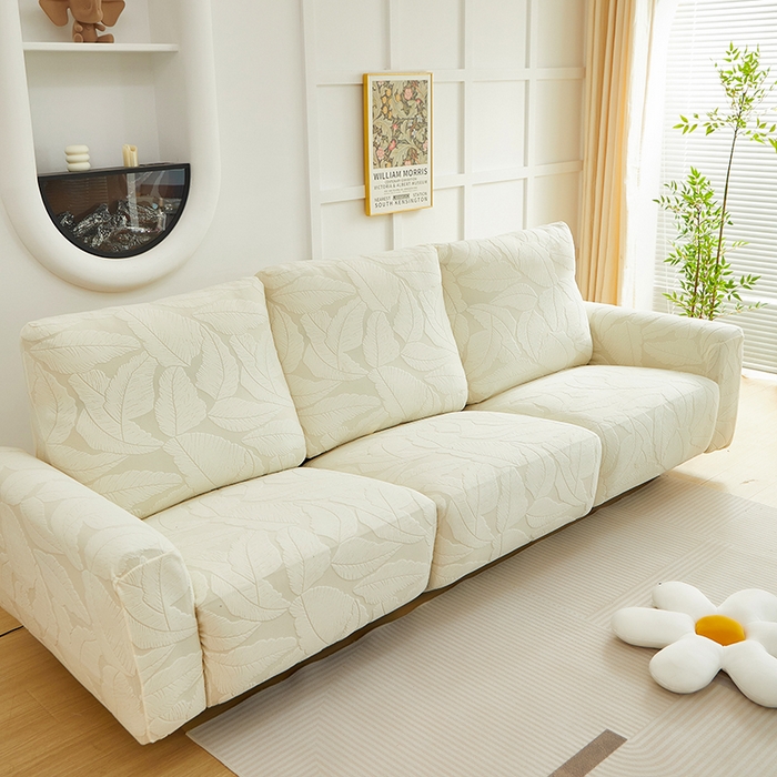 91家纺网 家纺一手货源 找家纺 丝绮鹿 2025新款富贵叶系列-芝华士沙发套 米白