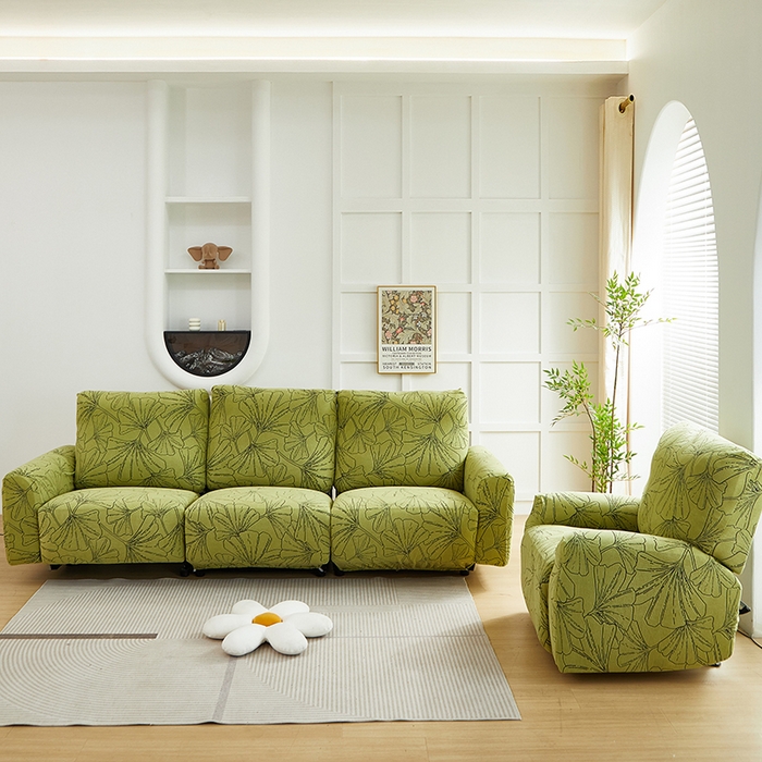91家纺网 家纺一手货源 找家纺 丝绮鹿 2025新款银杏叶系列-芝华士沙发套 橄榄绿