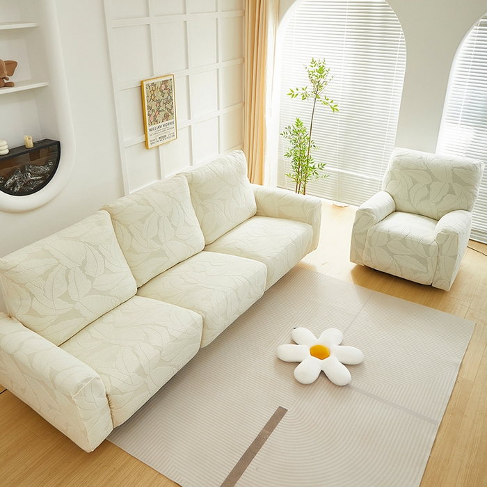 91家纺网 家纺一手货源 找家纺 丝绮鹿 2025新款富贵叶系列-芝华士沙发套 米白