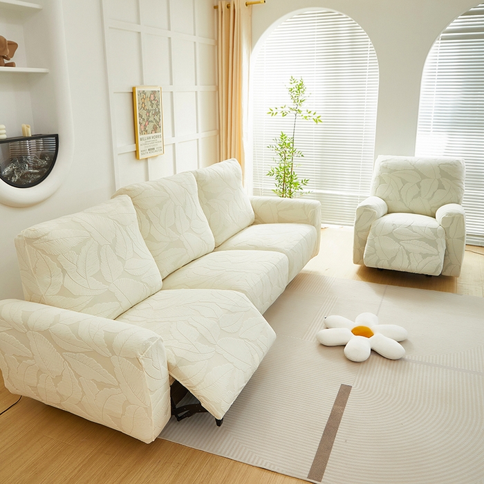 91家纺网 家纺一手货源 找家纺 丝绮鹿 2025新款富贵叶系列-芝华士沙发套 米白