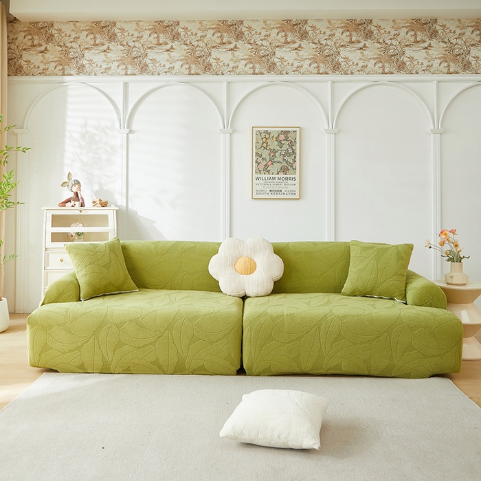 丝绮鹿 2025新款富贵叶系列-沙发套松紧款（组合沙发图） 橄榄绿