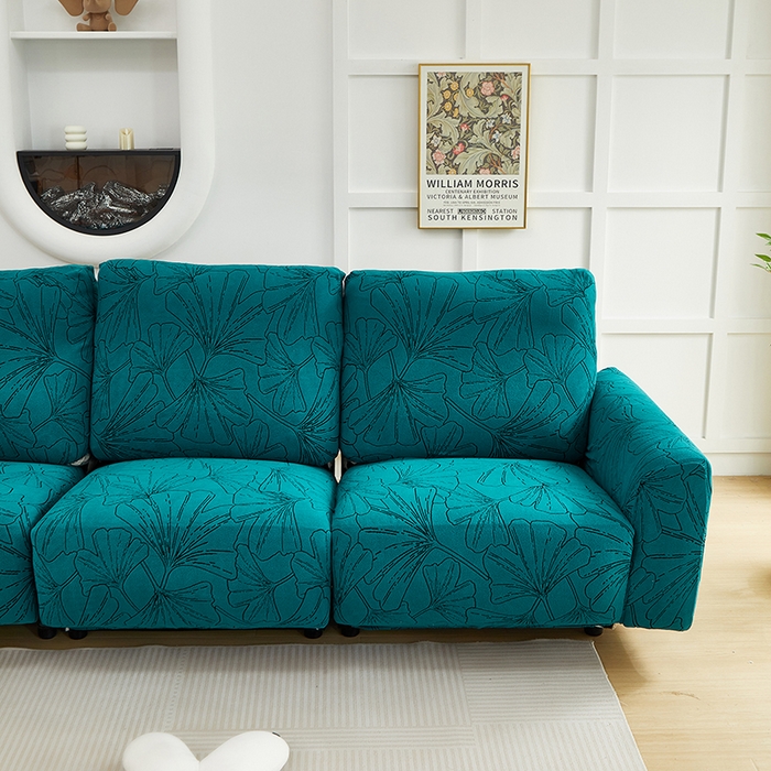 91家纺网 家纺一手货源 找家纺 丝绮鹿 2025新款银杏叶系列-芝华士沙发套 黛蓝