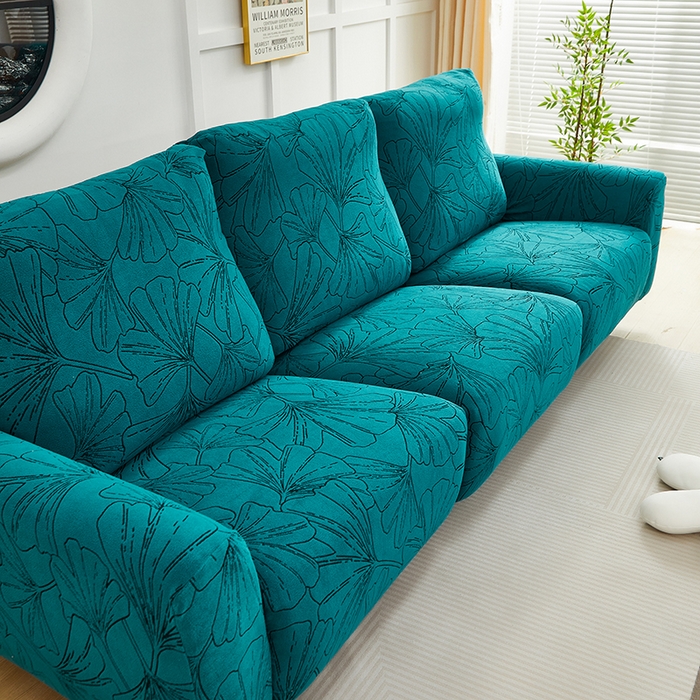 91家纺网 家纺一手货源 找家纺 丝绮鹿 2025新款银杏叶系列-芝华士沙发套 黛蓝