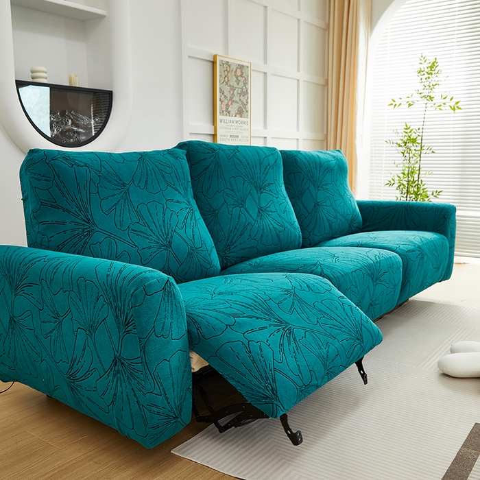 91家纺网 家纺一手货源 找家纺 丝绮鹿 2025新款银杏叶系列-芝华士沙发套 黛蓝