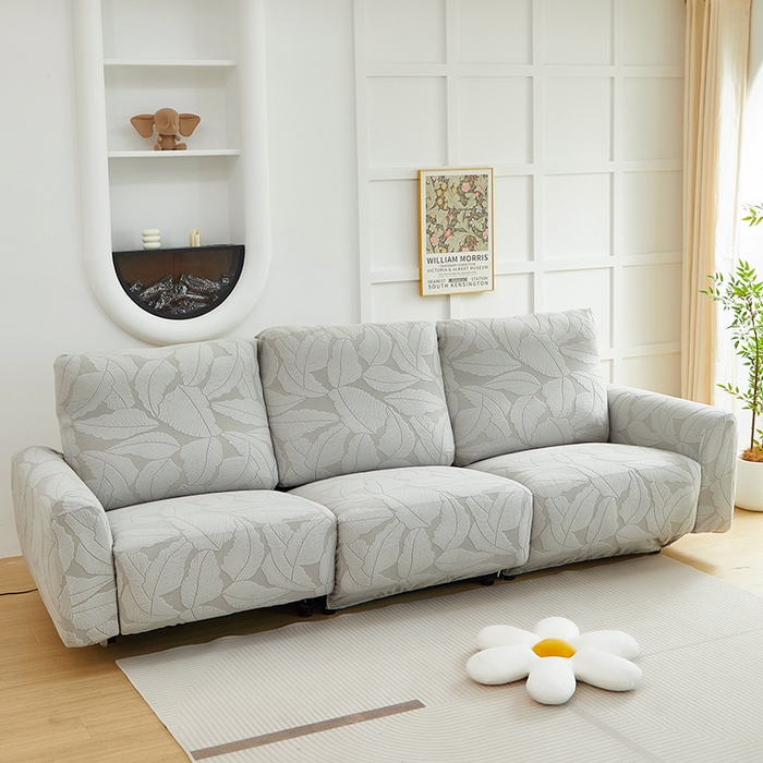 91家纺网 家纺一手货源 找家纺 丝绮鹿 2025新款富贵叶系列-芝华士沙发套 浅灰