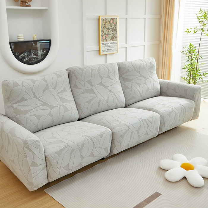 91家纺网 家纺一手货源 找家纺 丝绮鹿 2025新款富贵叶系列-芝华士沙发套 浅灰