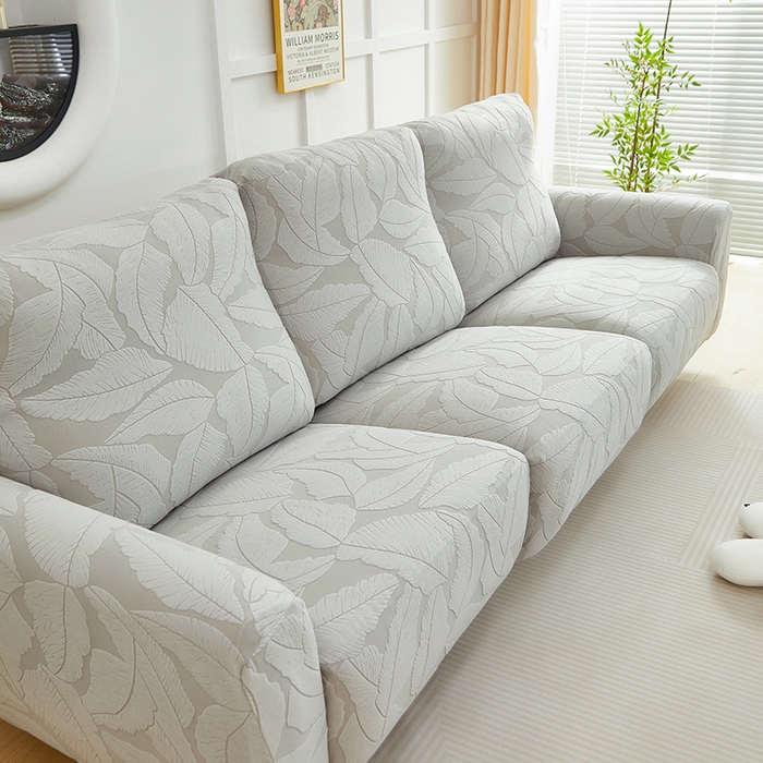 91家纺网 家纺一手货源 找家纺 丝绮鹿 2025新款富贵叶系列-芝华士沙发套 浅灰