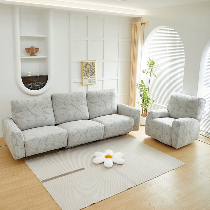 91家纺网 家纺一手货源 找家纺 丝绮鹿 2025新款富贵叶系列-芝华士沙发套 浅灰