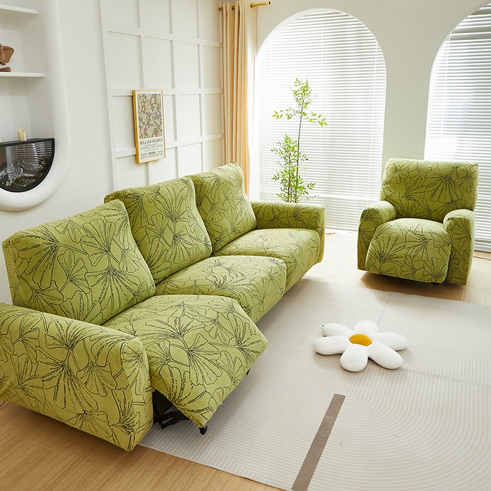 91家纺网 家纺一手货源 找家纺 丝绮鹿 2025新款银杏叶系列-芝华士沙发套 橄榄绿