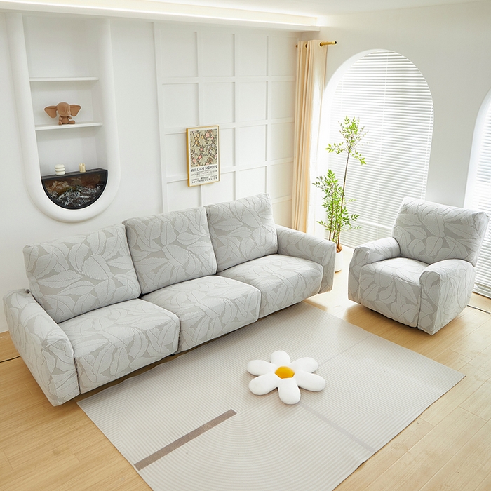 91家纺网 家纺一手货源 找家纺 丝绮鹿 2025新款富贵叶系列-芝华士沙发套 浅灰