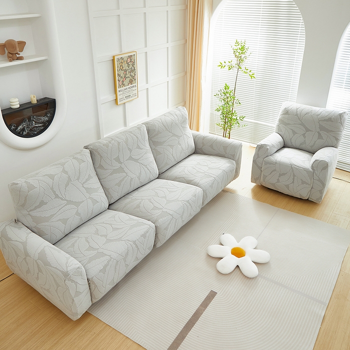 91家纺网 家纺一手货源 找家纺 丝绮鹿 2025新款富贵叶系列-芝华士沙发套 浅灰