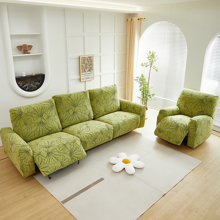 91家纺网 家纺一手货源 找家纺 丝绮鹿 2025新款银杏叶系列-芝华士沙发套 橄榄绿