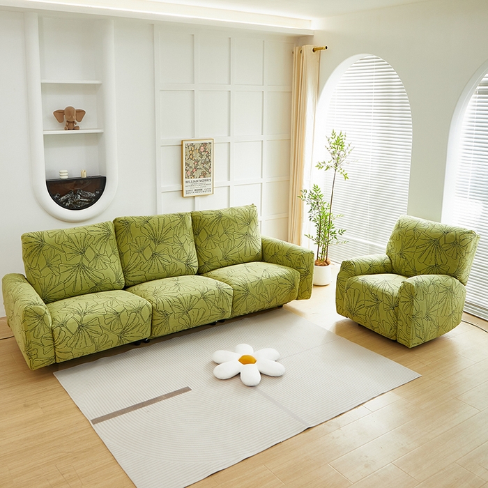 91家纺网 家纺一手货源 找家纺 丝绮鹿 2025新款银杏叶系列-芝华士沙发套 橄榄绿