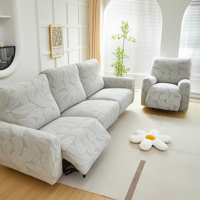 91家纺网 家纺一手货源 找家纺 丝绮鹿 2025新款富贵叶系列-芝华士沙发套 浅灰