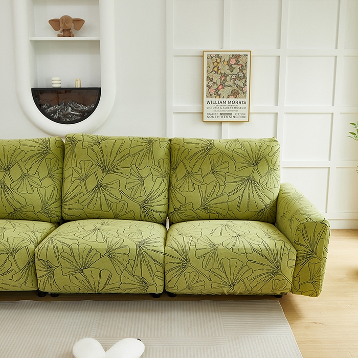 91家纺网 家纺一手货源 找家纺 丝绮鹿 2025新款银杏叶系列-芝华士沙发套 橄榄绿
