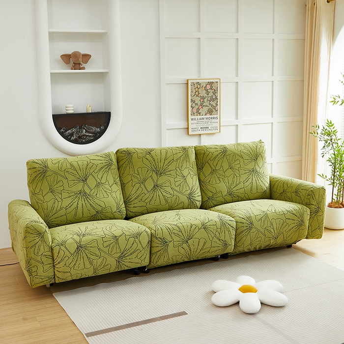 91家纺网 家纺一手货源 找家纺 丝绮鹿 2025新款银杏叶系列-芝华士沙发套 橄榄绿