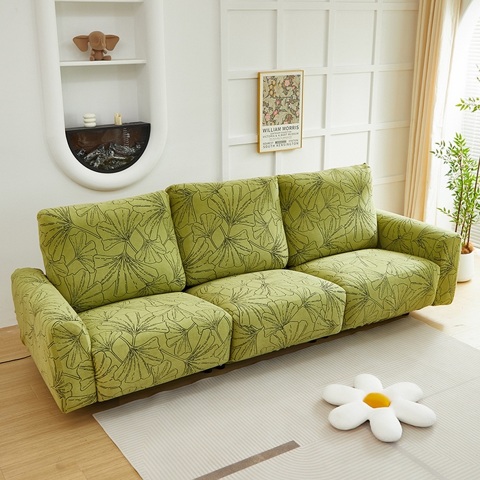 91家纺网 家纺一手货源 找家纺 丝绮鹿 2025新款银杏叶系列-芝华士沙发套 橄榄绿