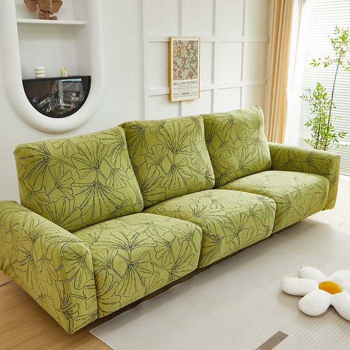 91家纺网 家纺一手货源 找家纺 丝绮鹿 2025新款银杏叶系列-芝华士沙发套 橄榄绿